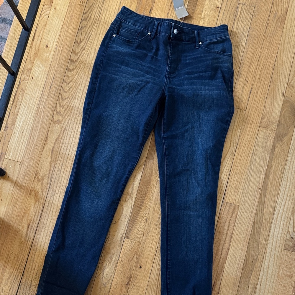 Chico's Deep Indigo Straight Leg jegging bling back pocket size 1  medium 8
